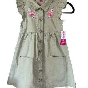 NWT Green Embroidery Button front smock pockets dress